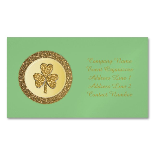 Lucky Irish Shamrock Guld Coin Anpassningsbar Magnetiska Visitkort (Framsida)