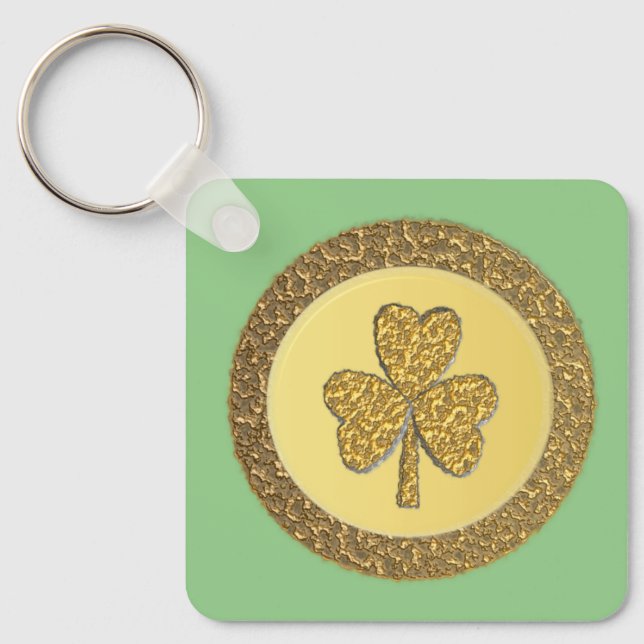 Lucky Irish Shamrock Guld Coin Anpassningsbar Nyckelring (Framsida)
