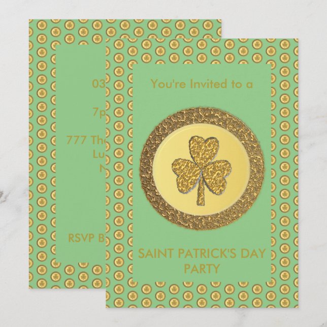 Lucky Irish Shamrock Guld Coin Inbjudningar (Fram/baksida)