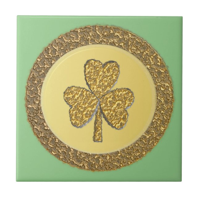 Lucky Irish Shamrock Guld Coin Kakelplatta (Framsidan)