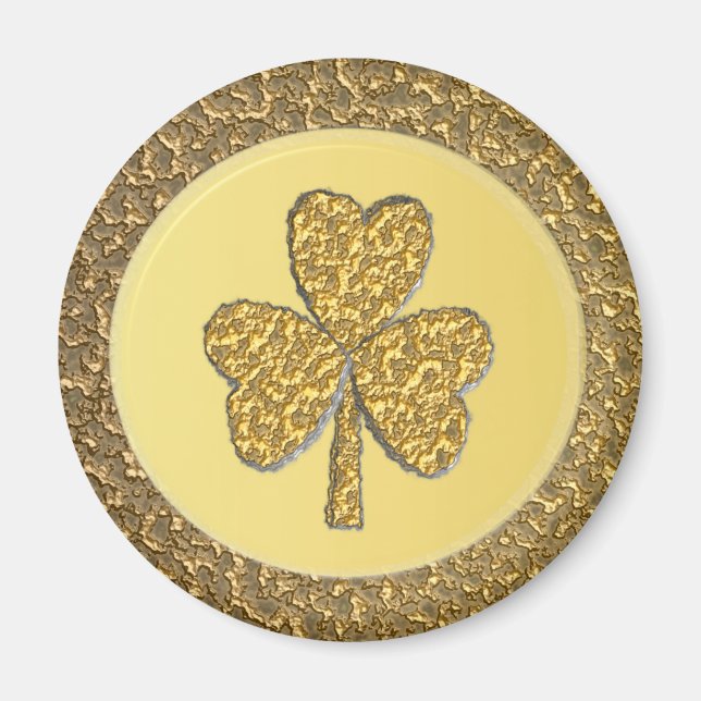 Lucky Irish Shamrock Guld Coin Magnet (Framsidan)