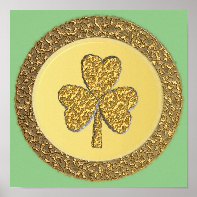 Lucky Irish Shamrock Guld Coin Poster (Framsidan)
