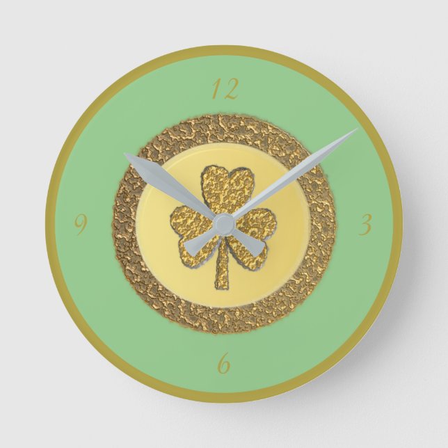 Lucky Irish Shamrock Guld Coin Rund Klocka (Framsida)