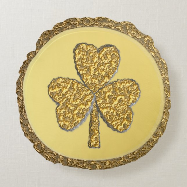 Lucky Irish Shamrock Guld Coin Rund Kudde (Framsidan)