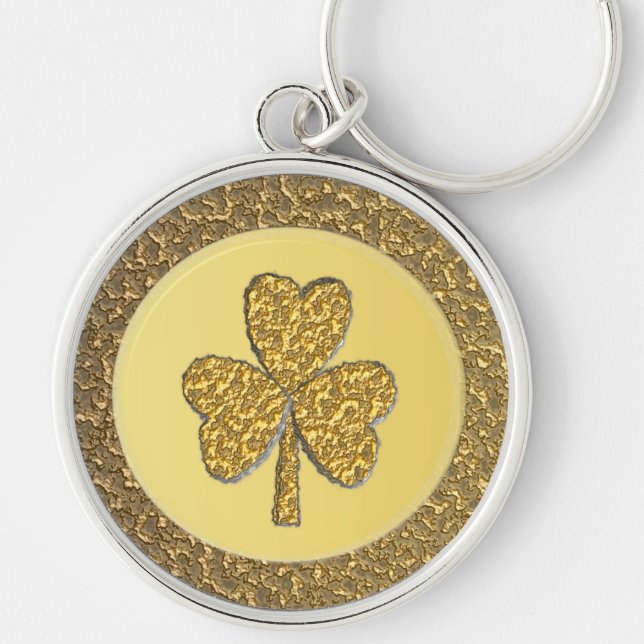 Lucky Irish Shamrock Guld Coin Rund Silverfärgad Nyckelring (Framsidan)