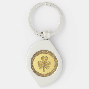 Lucky Irish Shamrock Guld Coin Swirl Silverfärgad Nyckelring