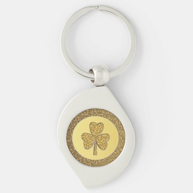 Lucky Irish Shamrock Guld Coin Swirl Silverfärgad Nyckelring (Framsidan)