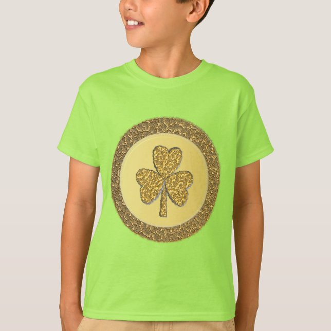 Lucky Irish Shamrock Guld Coin T Shirt (Framsida)