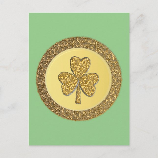 Lucky Irish Shamrock Guld Coin Vykort (Framsida)