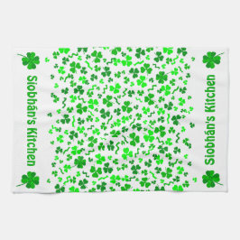Lucky Irish Shamrocks Clover Personalized Kökshandduk