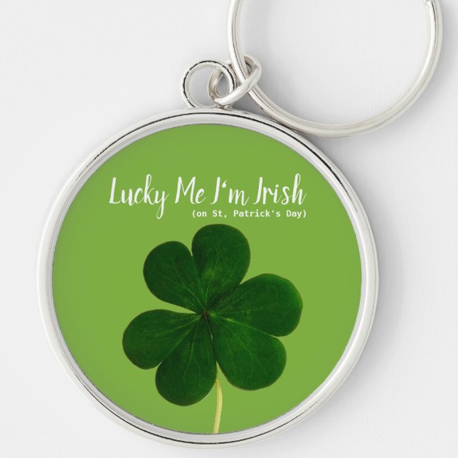 Lucky Irish St. Patrick Day Grönt Shamrock Rund Silverfärgad Nyckelring (Framsidan)