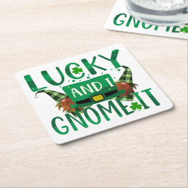Lucky & jag Gnome IT St patricks day Party Underlägg Papper Kvadrat