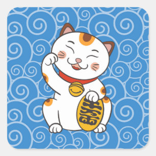Lucky Japansk Calico Cat Maneki Neko Fyrkantigt Klistermärke