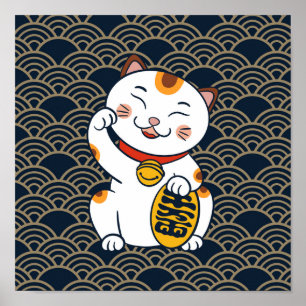 Lucky Japansk Calico Cat Maneki Neko Poster