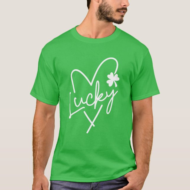 Lucky Kärlek Heart Shamrock Klöver Womens Grönt T Shirt (Framsida)