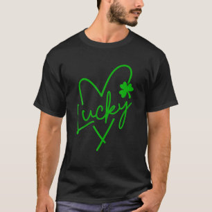 Lucky Kärlek Heart Shamrock Klöver Womens Grönt T Shirt