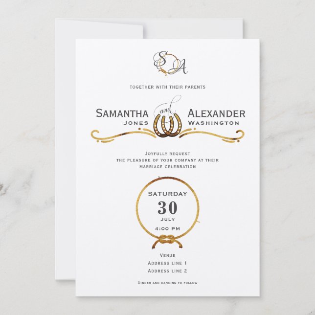 Lucky Kärlek Western Rustic Barn Horseshoes Bröllo Inbjudningar (Framsida)