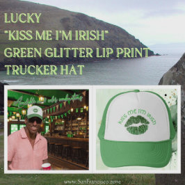 Lucky "Kiss Me I'm Irish" Glitter Lip Skriv ut Grö Keps