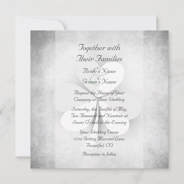 Lucky Klöver Grått White Grönt Orange Irish Bröllo Inbjudningar (Framsida)