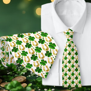 Lucky Klöver Horseshoes Patterned White Neck Tie Slips