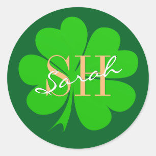 Lucky Klöver löv monogrammad, Shamrock/Irish Runt Klistermärke