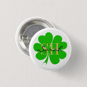 Lucky Klöver löv monogrammat & Shamrock/Irish Knapp