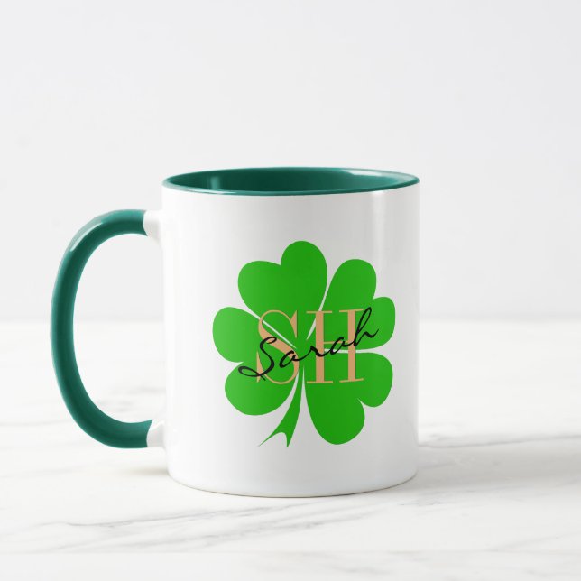 Lucky Klöver löv monogrammat & Shamrock/Irish Mugg (Vänster)