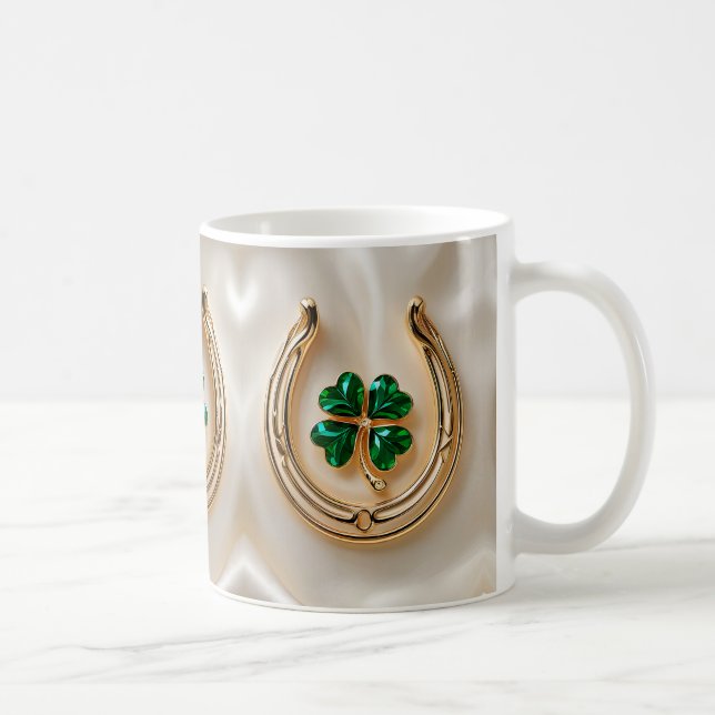 Lucky klöver med Guld Horseshoe Kaffemugg (Höger)