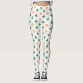 Lucky Klöver Mönster Grönt Orange St patrick's day Leggings