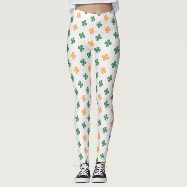 Lucky Klöver Mönster Grönt Orange St patrick's day Leggings (Framsida)