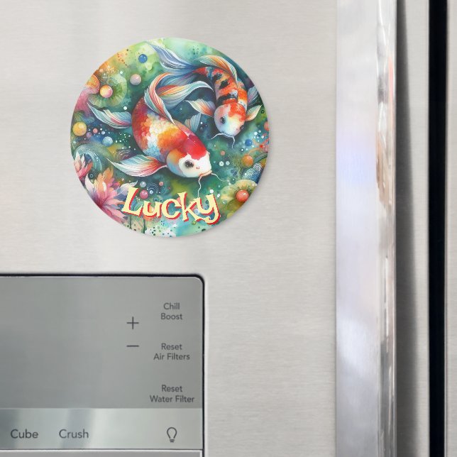 Lucky Koi Fish Whimsical Watercolor Personalized Magnet (In Situ (Fridge))