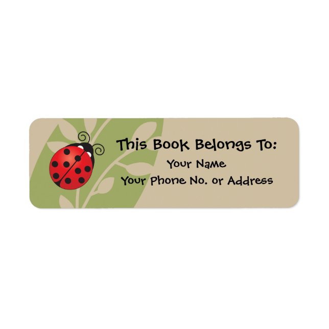 Lucky Ladybug Bok Sticker Returadress Etikett (Framsidan)