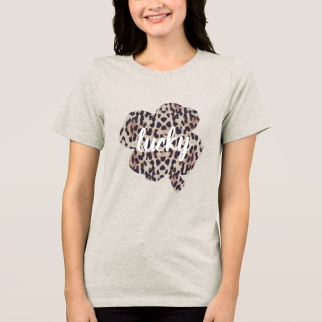 Lucky Leopard Skriv ut Shamrock St. Patrick's Day T Shirt (Framsida)