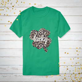 Lucky Leopard Skriv ut Shamrock St. Patrick's Day T Shirt