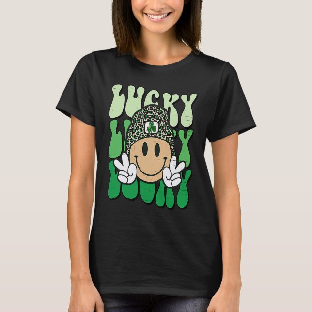Lucky Leopard Smile Face Meme  St Patricks Day Wom T Shirt (Framsida)