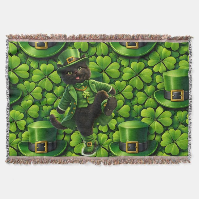 Lucky leprechaun black cat Saint Patrick's Day Pat Filt (Framsidan)