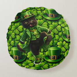 Lucky leprechaun black cat Saint Patrick's Day Pat Rund Kudde