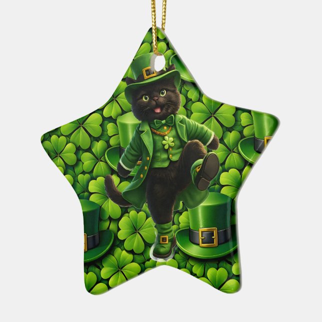 Lucky leprechaun black cat snowflake ornament Sain (Vänster)