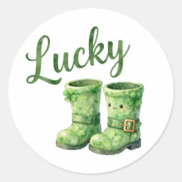 Lucky Leprechaun Boots Watercolor Patrick's Day Runt Klistermärke