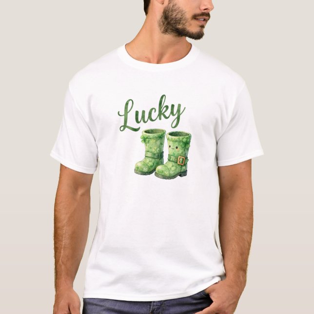 Lucky Leprechaun Boots Watercolor Patrick's Day  T Shirt (Framsida)