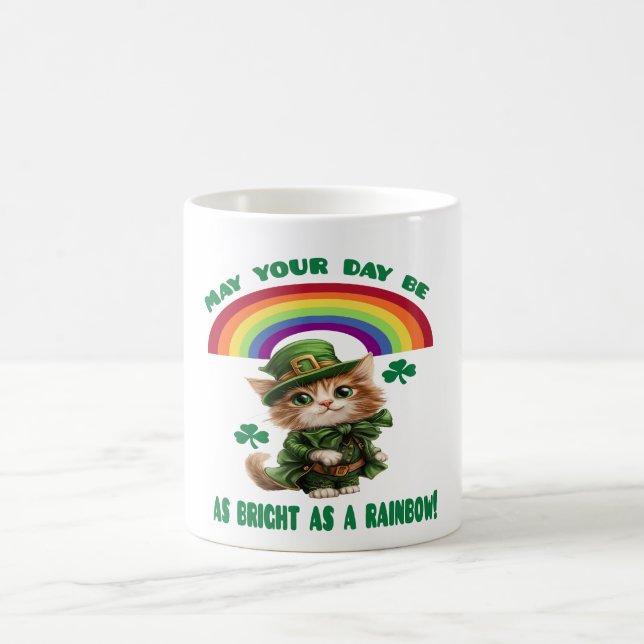 Lucky Leprechaun Cat & Rainbow Kaffemugg (Center)