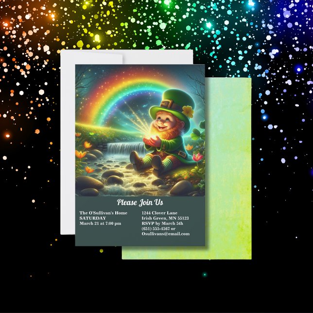 Lucky Leprechaun Guld & Rainbow St patrick's day Inbjudningar (Lucky Leprechaun Gold & Rainbow St Patrick's Day Invitation)
