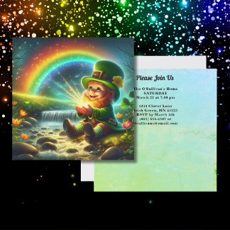 Lucky Leprechaun Guld Rainbow St Patrick's Square Inbjudningar