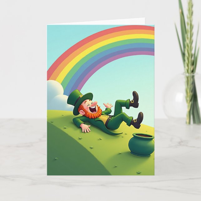 Lucky Leprechaun Laughing Card Kort (Framsida)