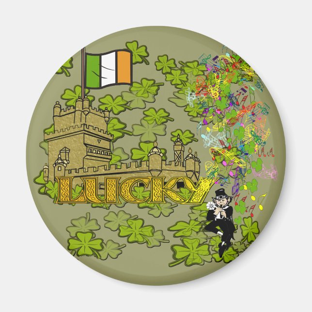 Lucky Leprechaun och Hans Irish Castle Magnet (Framsidan)