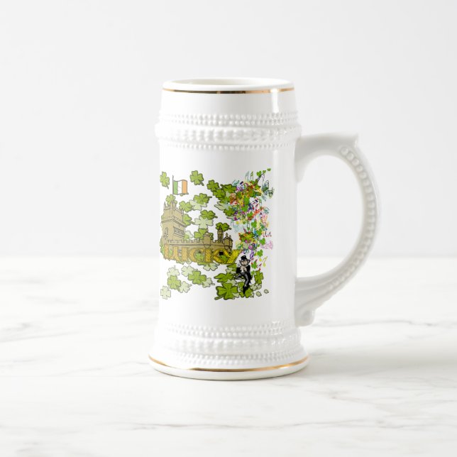 Lucky Leprechaun och Hans Irish Castle Sejdel (Höger)