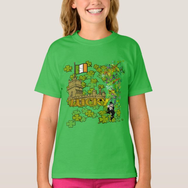 Lucky Leprechaun och Hans Irish Castle T Shirt (Framsida)