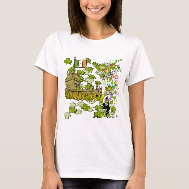 Lucky Leprechaun och Hans Irish Castle T-shirt (Framsida)