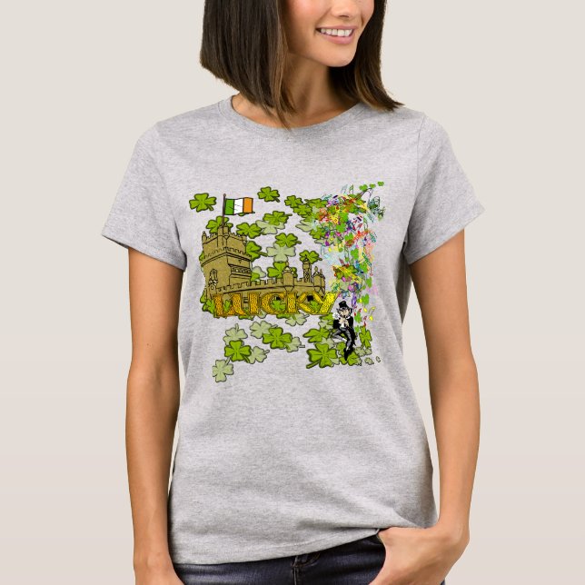 Lucky Leprechaun och Hans Irish Castle Tee Shirt (Framsida)