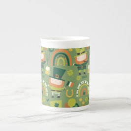 Lucky Leprechaun Print, Shamrock Gift Mönster Benporslin Mugg
